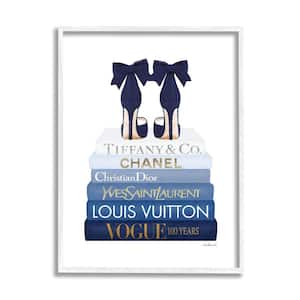 Navy Blue Bow Heels Chic Glam Bookstack By Amanda Greenwood Framed Print Abstract Texturized Art 16 in. x 20 in.