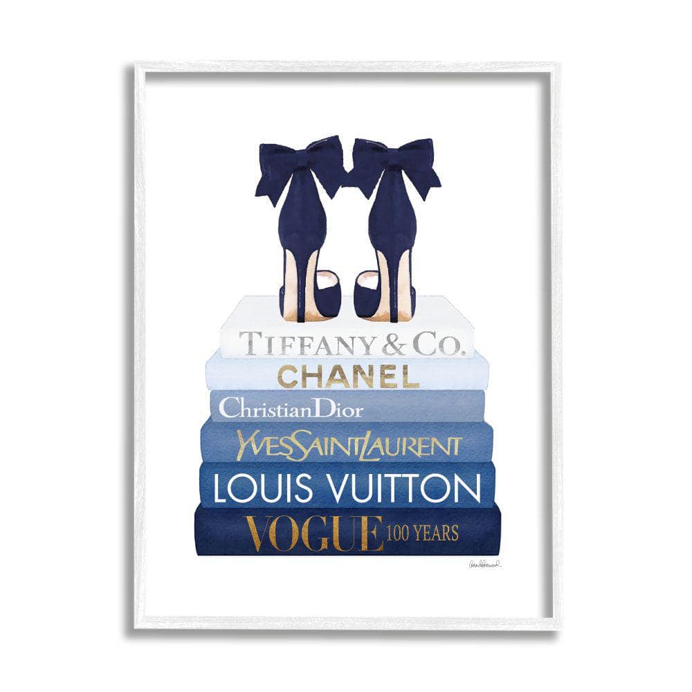 Navy Blue Bow Heels Chic Glam Bookstack By Amanda Greenwood Framed Print Abstract Texturized Art 24 in. x 30 in -  Stupell Industries, af-645_wfr24x30