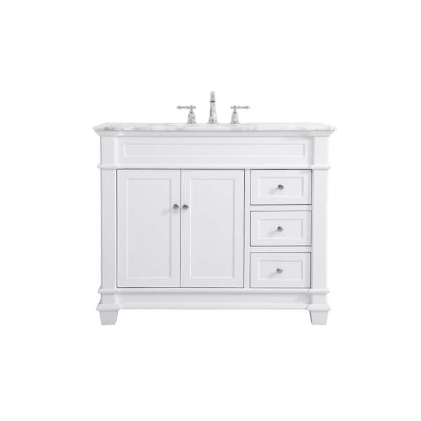 Unbranded Timeless Home 42 in.W x 21.5 in.D x 35 in.H Single Bath Vanity in White with Marble Vanity Top in White with White Basin