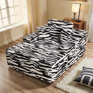 JOJO 67 in. Wide Square Arm Corduroy Modern Rectangle Lazy Sofa Chaise Lounge Couch with Pillows in. Black Zebra Print