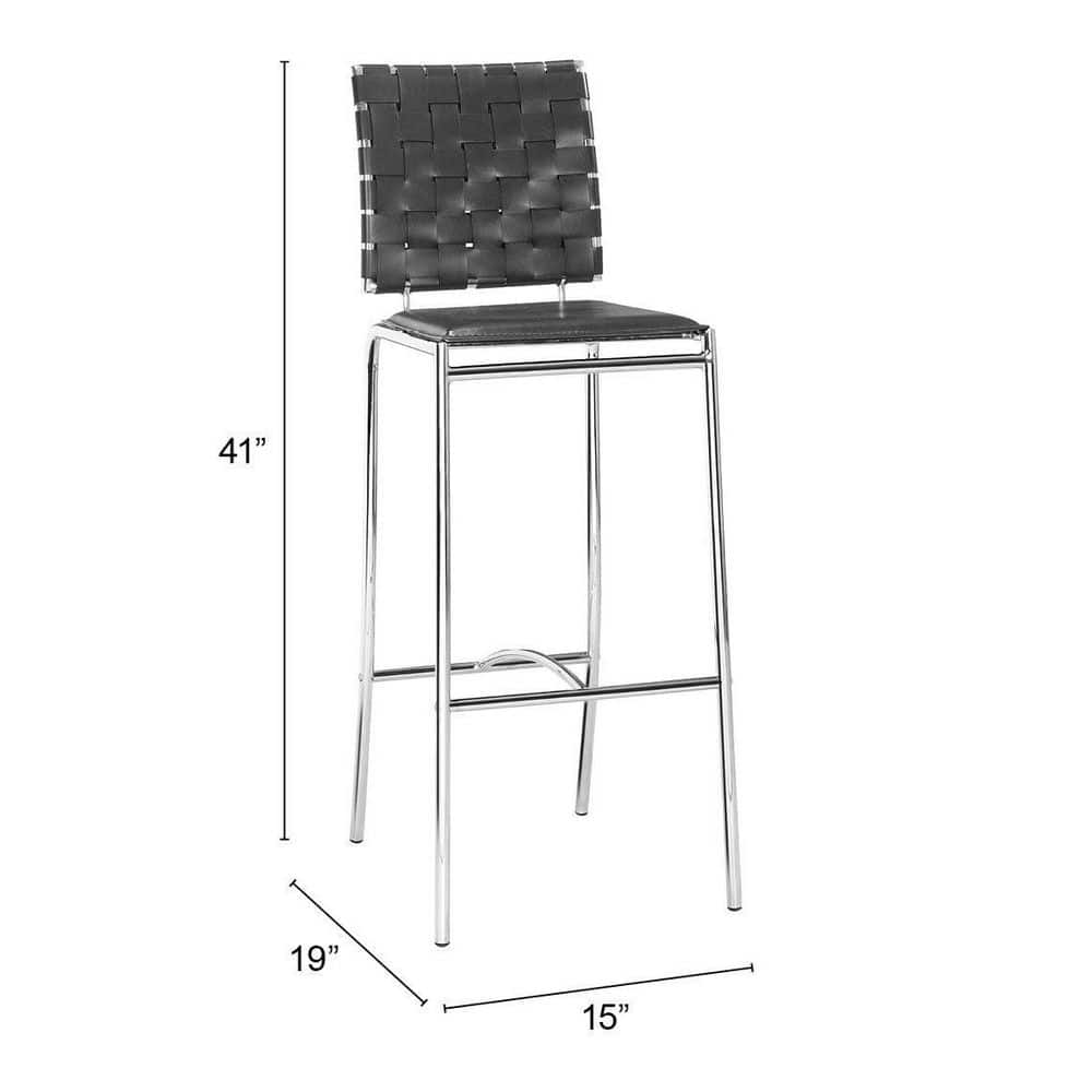 Modern Black Leatherette Criss Cross Bar Stool Set