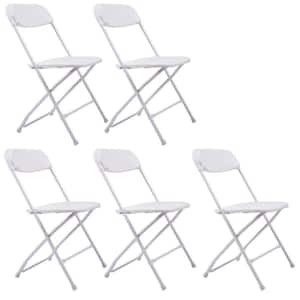 White Double Braced Lightweight Plastic Folding Chair (Set of 5)