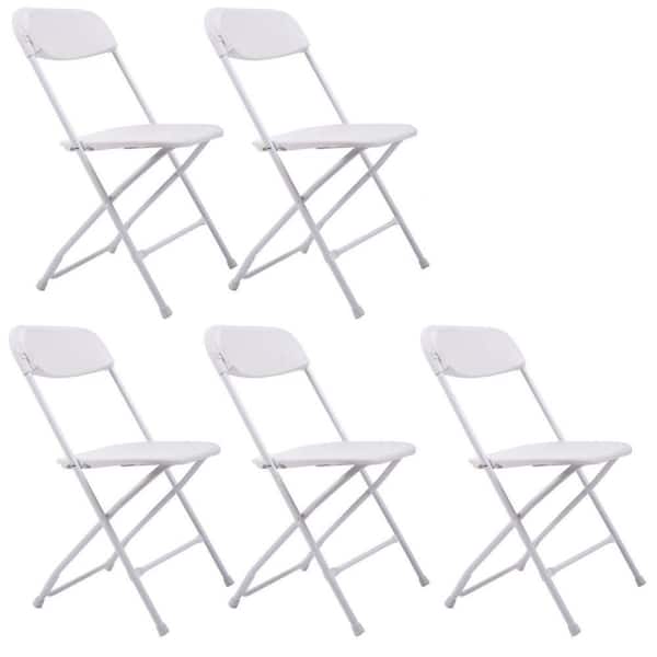 Amucolo White Double Braced Lightweight Plastic Folding Chair (Set of 5)