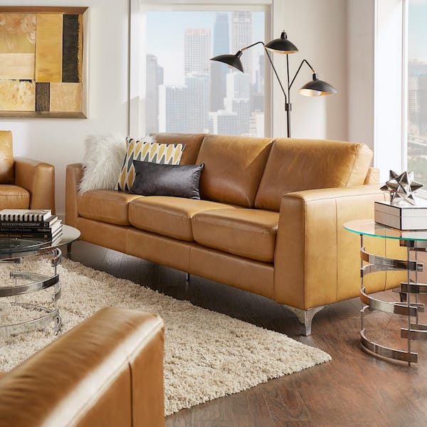 Homesullivan Russel 91 In Caramel Faux, Camel Color Leather Couch