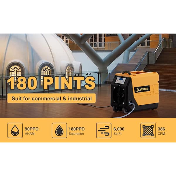 APTOOK 180 Pints 6000 Sq. Ft. Commercial Basement Dehumidifier with  Humidity Controller & Pump