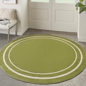 Essentials Green Ivory 4 ft. x 4 ft. Round Solid Contemporary Indoor/Outdoor Area Rug
