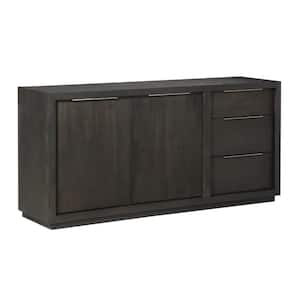 Gray Wood Top 66 in. Sideboard with 3-Drawers and 2-Door Cabinets