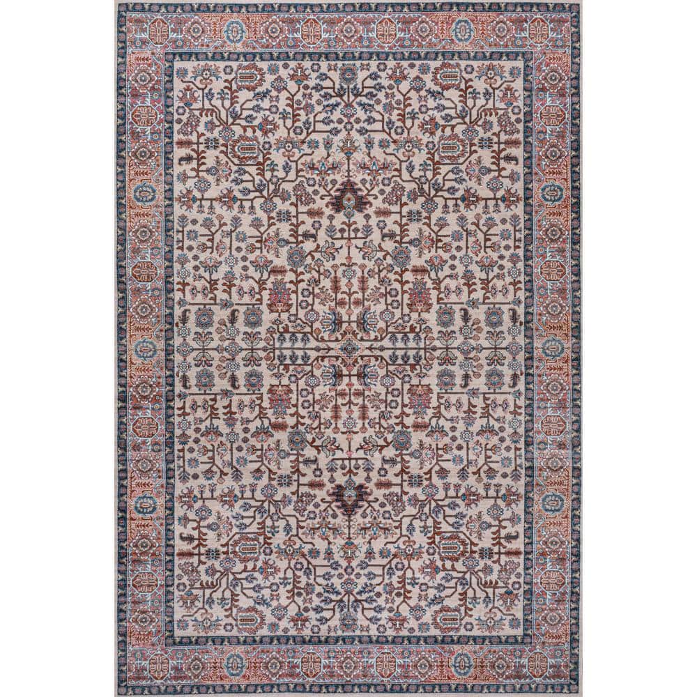 Kemer Persian Washable Chenille Beige/Red/Blue 3 ft. x 5 ft. Area Rug