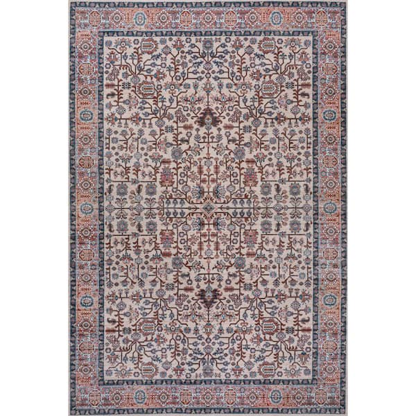 Kemer All-Over Persian Machine-Washable Beige/Red/Blue 3 ft. x 5 ft. Area Rug