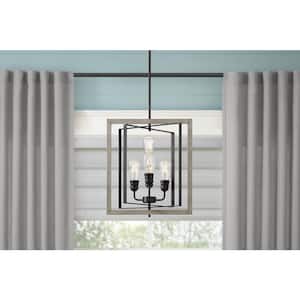 Palermo Grove 17 in. 5-Light Black with Oak Accents Pendant Light for Kitchens and Dinings Rooms