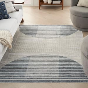 Astra Machine Washable Ivory Blue 5 ft. x 7 ft. Abstract Geometric Area Rug