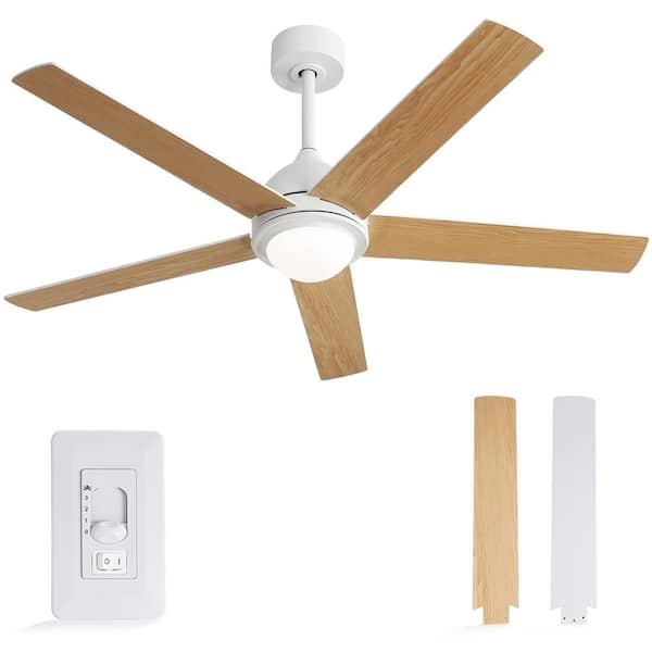 Sofucor 52 in. Indoor/Outdoor 5-Blades Downrod White Ceiling Fan with LED-Lights and Wall Control-Morden, Farmhouse