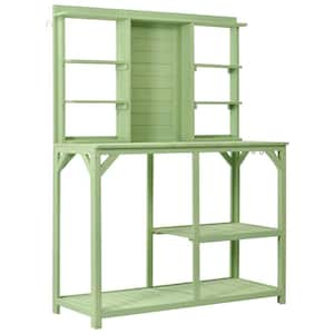 64.6 in. H Green Large Outdoor Potting Bench Wood Workstation with 6-Tier Shelves for Garden, Mudroom, Backyard