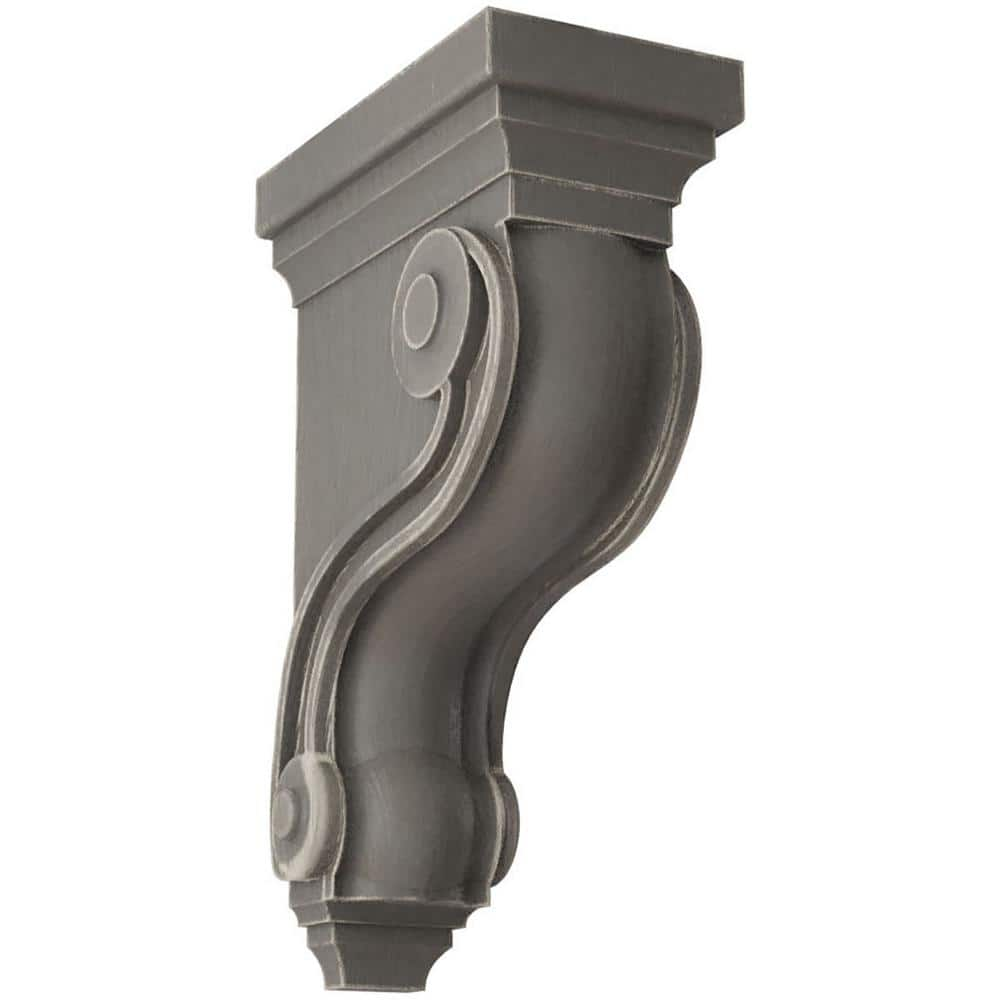 Ekena Millwork 3 3/8 in. x 10-1/2 in. x 6-1/2 in. Reclaimed Grey Boston Traditional Scroll Wood Vintage Decor Corbel