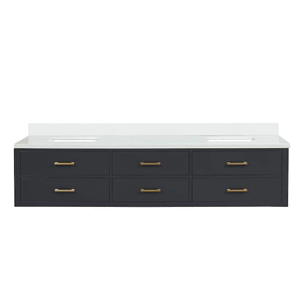 Sherman 84 in. W x 22 in. D Black Double Bath Vanity with White Quartz Top