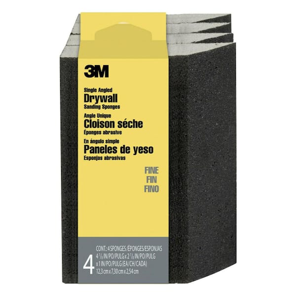 3M 2 7/8 in. x 4 7/8 in. x 1 in. Fine Angled Drywall Sanding Sponge (4-Pack)