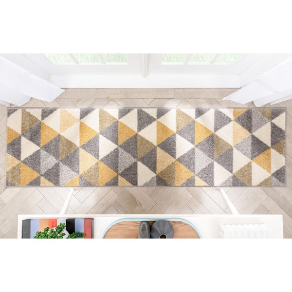 Mystic Alvin Gold 2 ft. x 7 ft. Modern Geometric Runner Rug