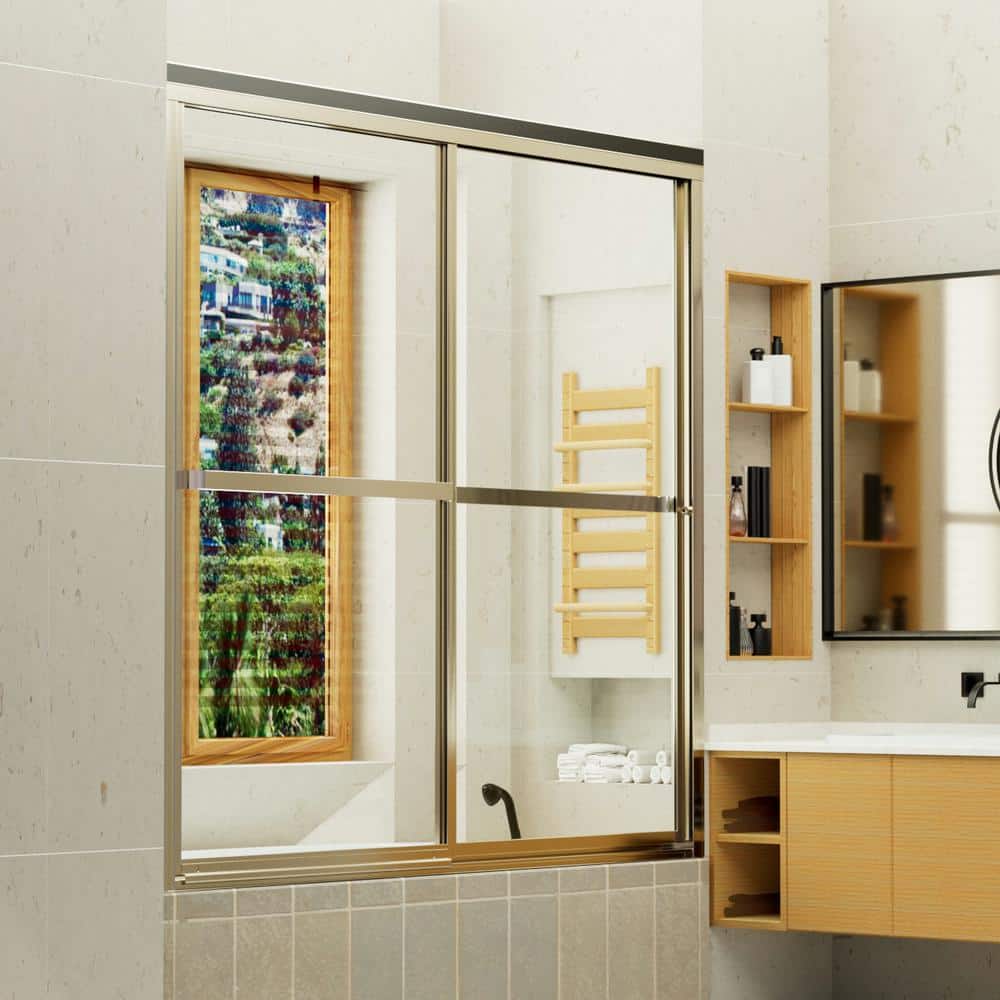 59.5 in. W x 56 in. H Sliding Tub Door in Chrome with Clear Glass