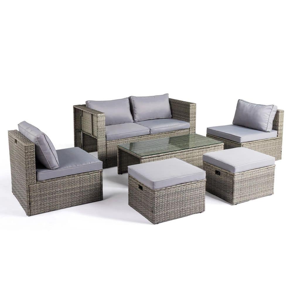 6-Piece Gray Wicker Patio Conversation Set with Gray Cushions price history on PriceWatchPro