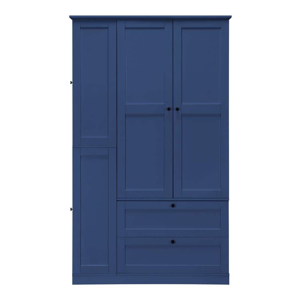 "73.6"" Tall Kitchen Pantry Cabinet with 8 Shelves, 2 Drawers, 3 Pull-Out Trays, 4 Doors and Side Cabinets in Blue" price history on PriceWatchPro