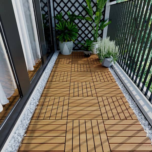 Tidoin Outdoor 1 ft. x 1 ft. Acacia Wood Deck Tile in Yellow(30 Per Box)
