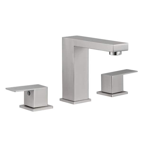 8 in. Widespread Double Handle Bathroom Sink Faucet Stainless Steel Modern 3 Holes Basin Vanity Taps in Brushed Nickel