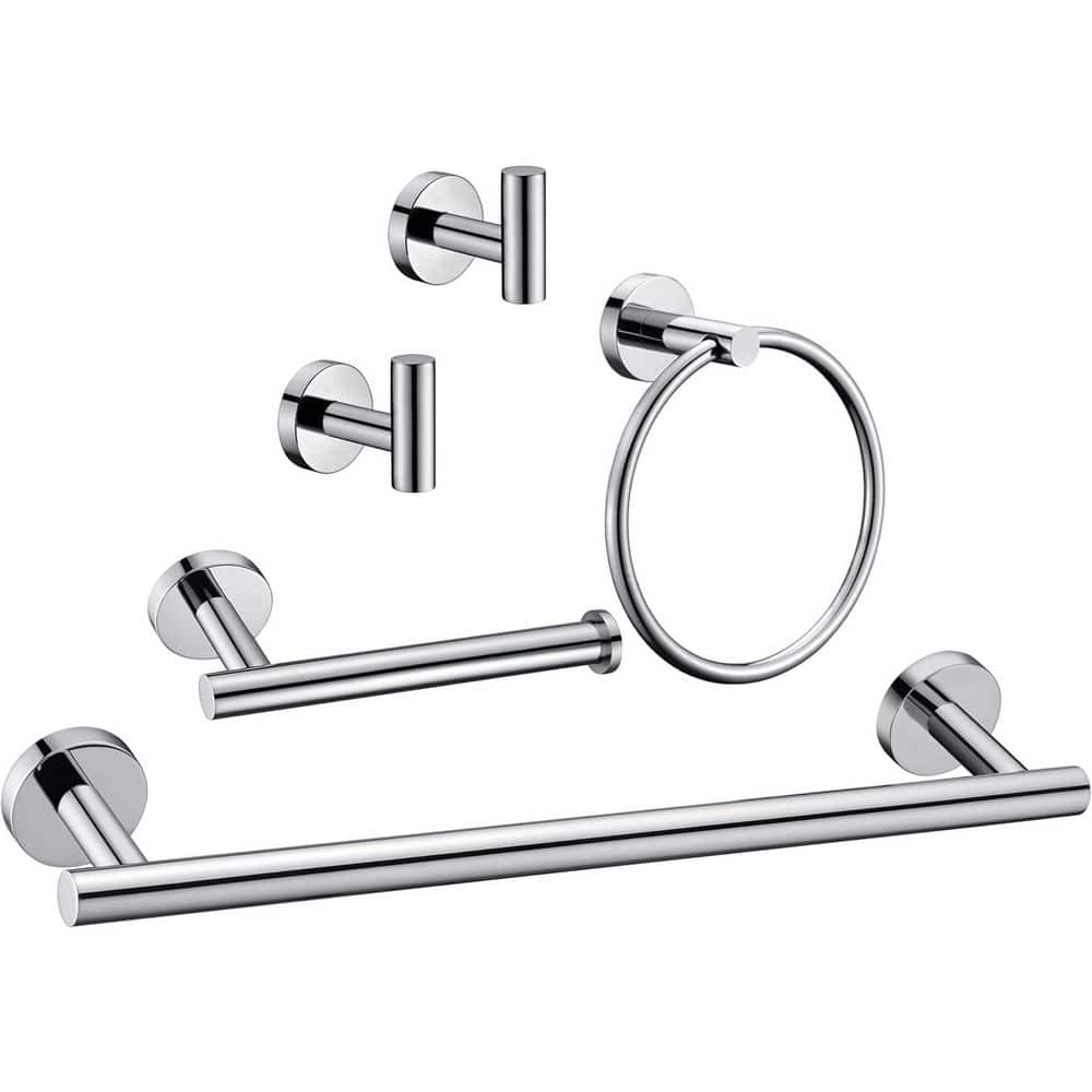 5-Piece Polished Chrome Stainless Steel Bathroom Hardware Set, 16 In Towel Bar, Toilet Paper Holder and Ring price history on PriceWatchPro
