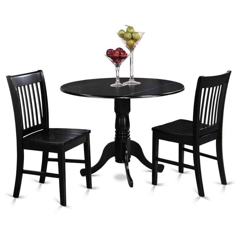 Black Round Drop Leaf Dining Table with 2 Wooden Chairs