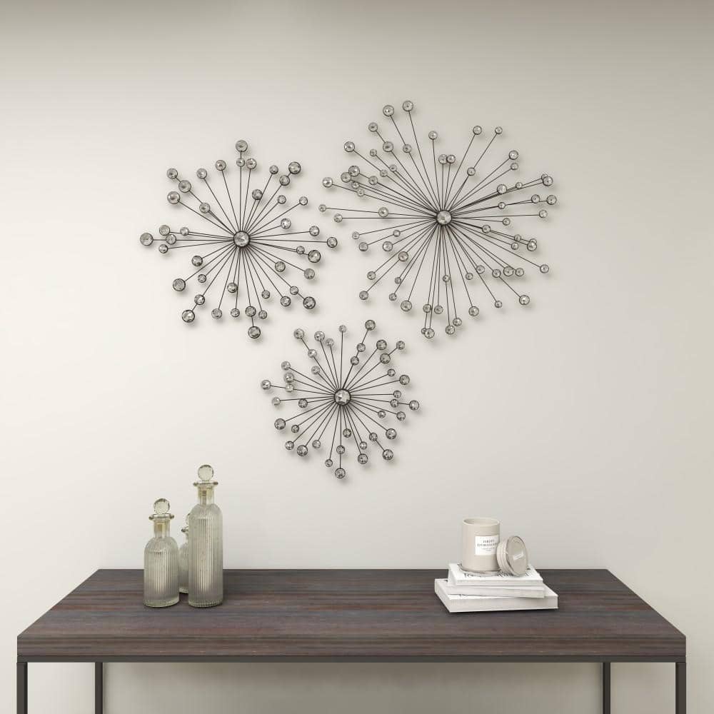 Black Metal and Acrylic Starburst Wall Sculpture Set of 3