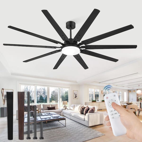 84 in. Indoor/Outdoor Industrial Black Ceiling Fan with Dual-Finish Blades and 3-Color LED Light and Remote Control