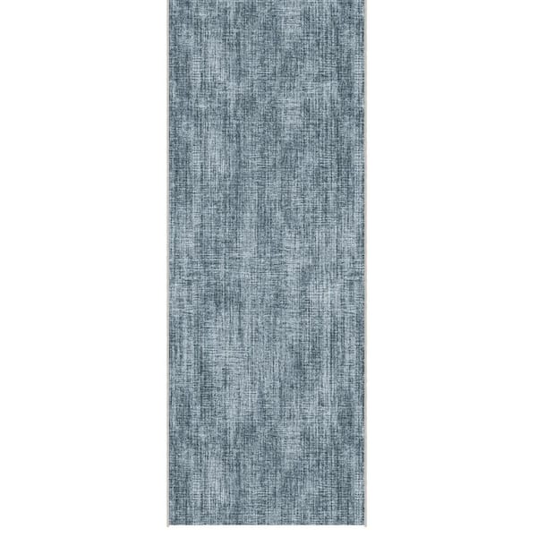 Ascend Non-Slip Rubberback Solid Blue 3 ft. x 7 ft. Indoor Custom Cut Runner Rug