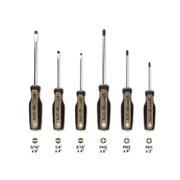 SPEC OPS Screwdriver Set, Phillips and Slotted, Magentic Tip, Cr-Mo Steel Shaft (6-Piece)