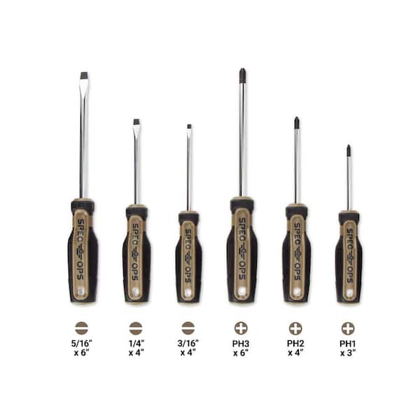 SPEC OPS Screwdriver Set, Phillips and Slotted, Magnetic Tip, Cr-Mo Steel Shaft (6-Piece)