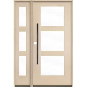 Modern Faux Pivot 50 in. x 80 in. 3-Lite Right-Hand/Inswing Clear Glass Unfinished Fiberglas Prehung Front Door with LSL