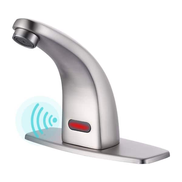 Automatic Sensor Touchless Single Hole Bathroom Faucet with Battery Operated Temperature Mixer and Deckplate in Nickel