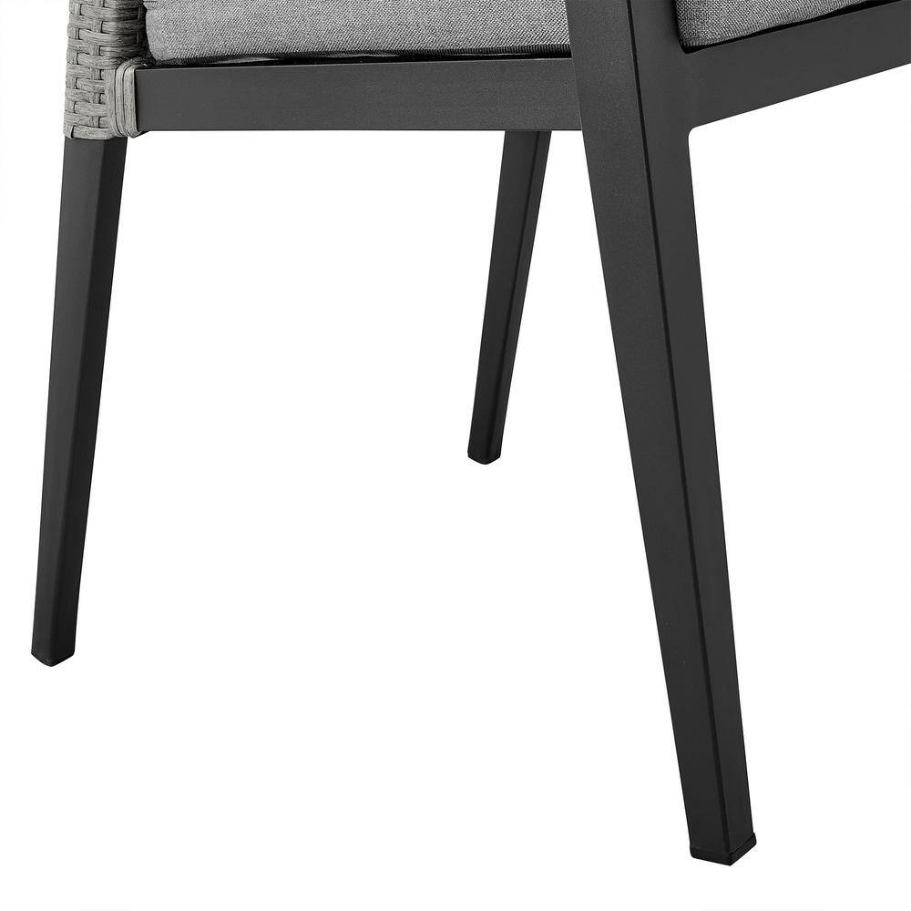 Aileen Gray and Black Aluminum Wicker Outdoor Dining Chairs with Cushions, Set of 2