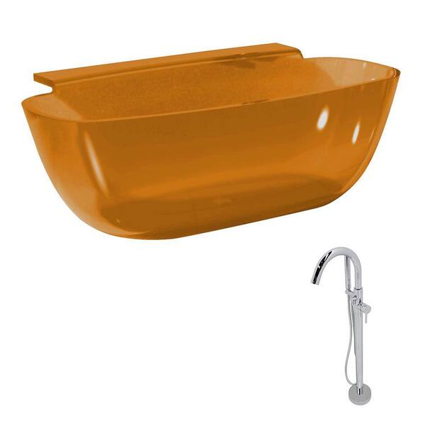 ANZZI Vida 62 in. Man-Made Stone Classic Flatbottom Non-Whirlpool Bathtub in Honey Amber and Kros Faucet in Chrome