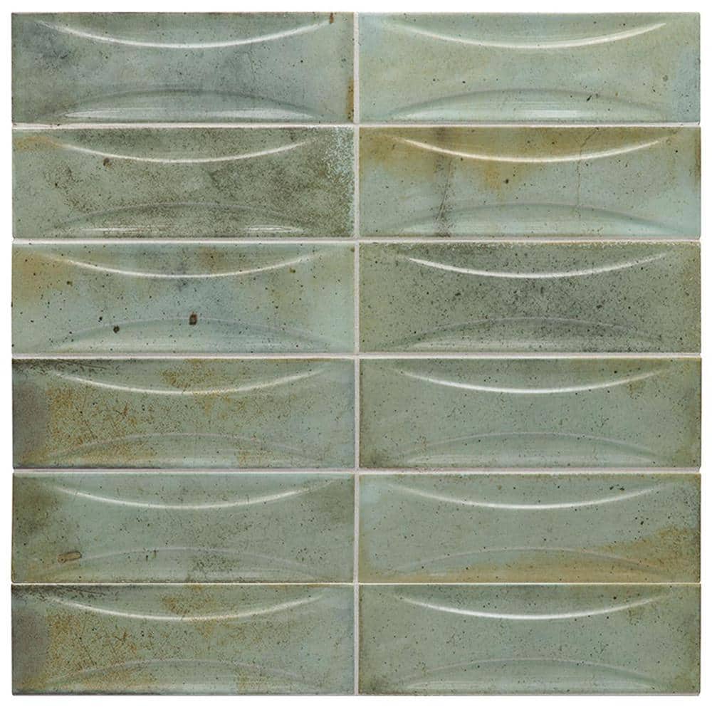 Sage Green Beveled Ceramic Subway Wall Tile