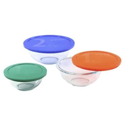 Smart Essentials 6-Piece Glass Mixing Bowl Set with Assorted Colored Lids