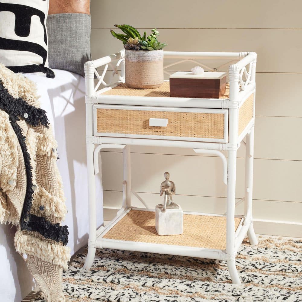 Rumi White/Natural 1-Drawer Nightstand