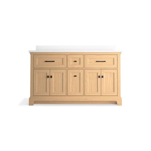 KOHLER Charlemont 60.75in. Double Sink Freestanding Light Oak Bath Vanity with White Quartz Top Assembled