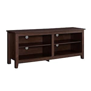 58 in. Traditional Brown Composite TV Stand 60 in. with Adjustable Shelves