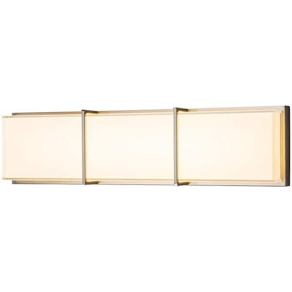 C Cattleya 1-Light 24 in. Satin Nickel Dimmable LED Bath Vanity Light Bar with Glass Shade