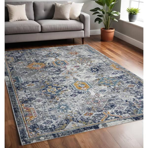5 ft. x 7 ft. Blue Gray And Rust Area Rug