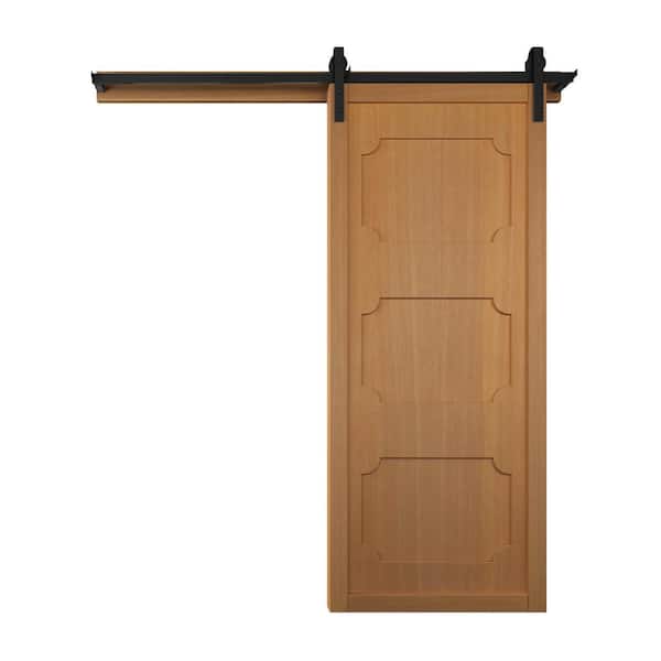VeryCustom 30 in. x 84 in. The Harlow III Sands Wood Sliding Barn Door with Hardware Kit in Stainless Steel
