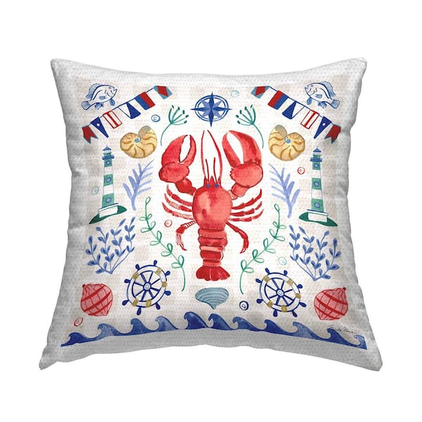 Stupell Industries Nautical Lobster Beach Wave Multi-Color Square Outdoor Throw Pillow