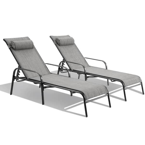 HOMMOW Patio Chaise Lounges, Set of 2 Outdoor Lounge Chairs with Adjustable Backrest, Fabric Textiline Recliner Chairs