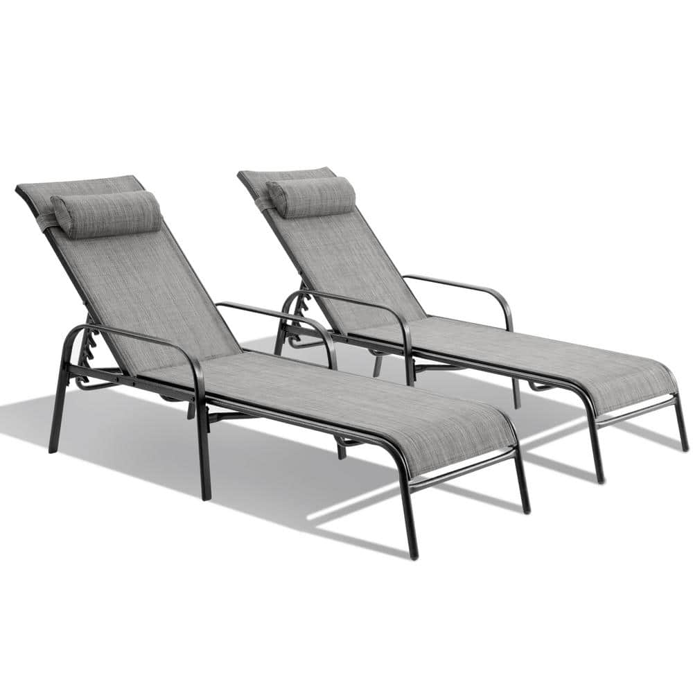 Patio Chaise Lounges, Set of 2 Outdoor Lounge Chairs with Adjustable Backre