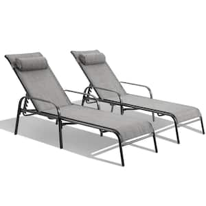 Patio Chaise Lounges, Set of 2 Outdoor Lounge Chairs with Adjustable Backrest, Fabric Textiline Recliner Chairs