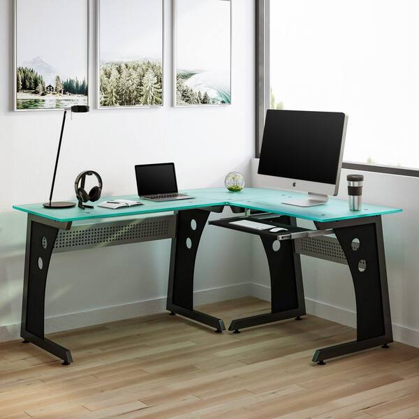 L-shaped Corner Desk Computer Workstation w/ Keyboard Tray 